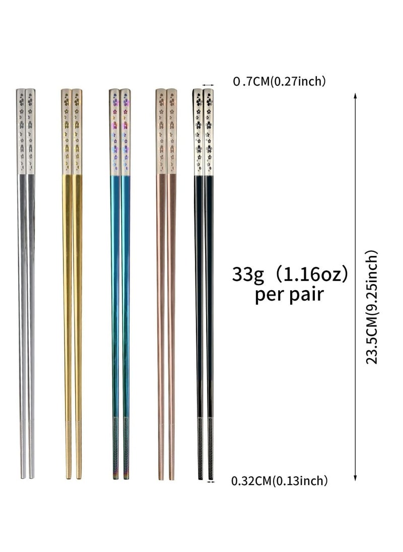 KASTWAVE - Stainless Steel Chopsticks, Colorful Reusable Chopsticks, Dishwasher Safe Metal Chopsticks Square Lightweight Chop Sticks, Gift Set 5 Pairs - Image 1