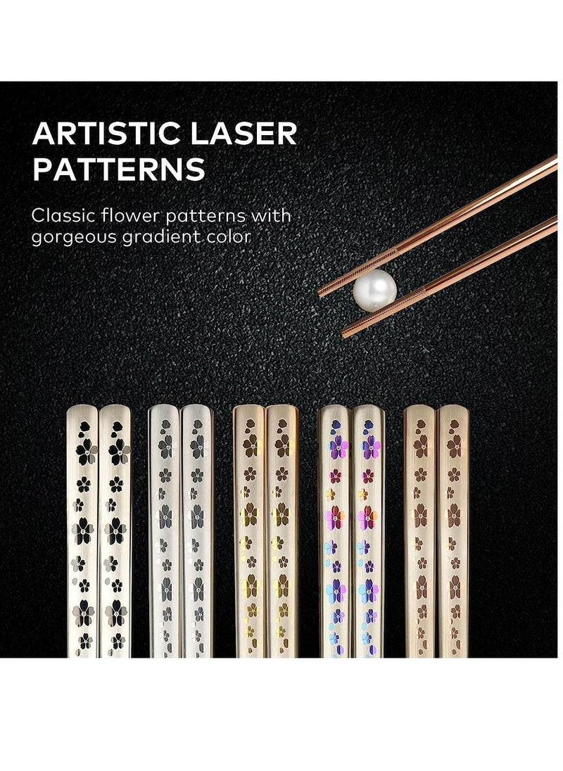 KASTWAVE - Stainless Steel Chopsticks, Colorful Reusable Chopsticks, Dishwasher Safe Metal Chopsticks Square Lightweight Chop Sticks, Gift Set 5 Pairs - Image 1
