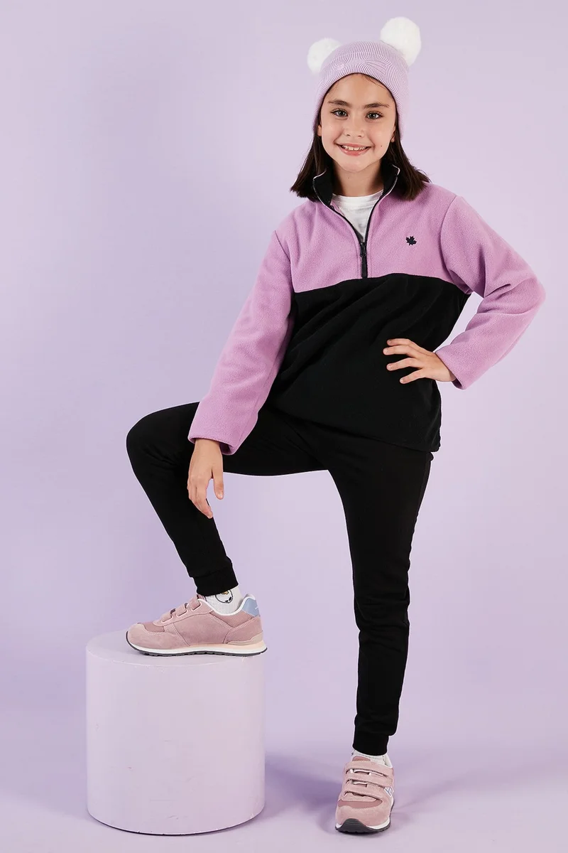 Lela Soft Textured Half Zipper Color Block Stand Collar Fleece Unisex Children's Fleece 5905004