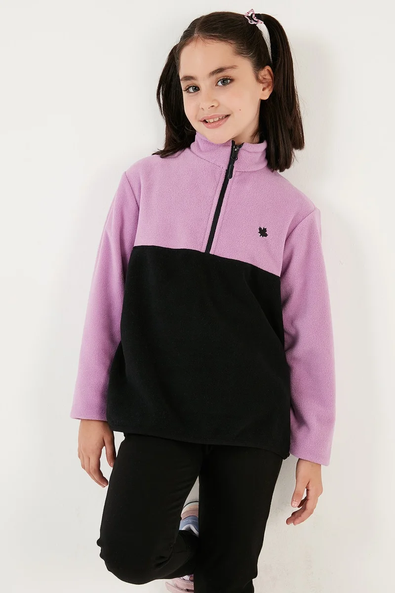 Lela Soft Textured Half Zipper Color Block Stand Collar Fleece Unisex Children's Fleece 5905004