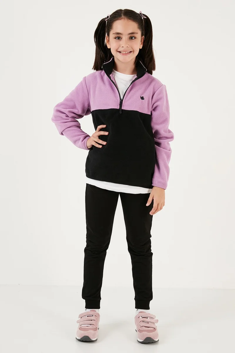 Lela Soft Textured Half Zipper Color Block Stand Collar Fleece Unisex Children's Fleece 5905004