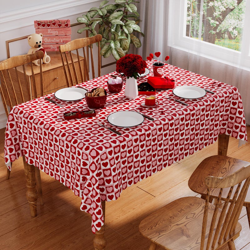 Siilues Valentines Tablecloth Rectangle 60x84 Inch, Washable Red Pink Love Heart Valentines Day Tablecloth Waterproof Scalloped Edge Dining Table Cloth Sweet Home Party Decorations - Image 3