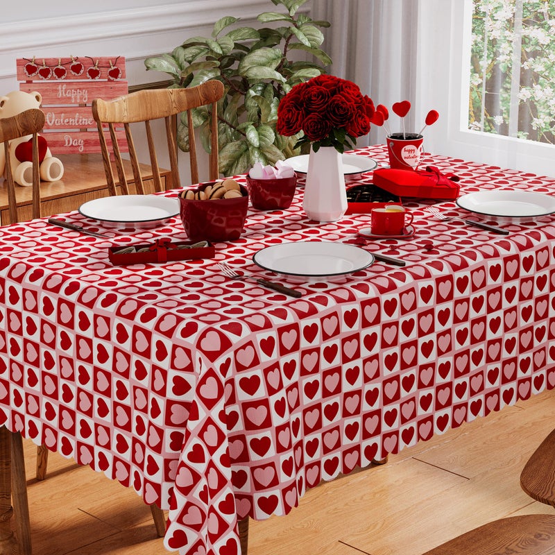Siilues Valentines Tablecloth Rectangle 60x84 Inch, Washable Red Pink Love Heart Valentines Day Tablecloth Waterproof Scalloped Edge Dining Table Cloth Sweet Home Party Decorations - Image 1