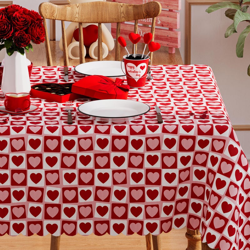 Siilues Valentines Tablecloth Rectangle 60x84 Inch, Washable Red Pink Love Heart Valentines Day Tablecloth Waterproof Scalloped Edge Dining Table Cloth Sweet Home Party Decorations - Image 2