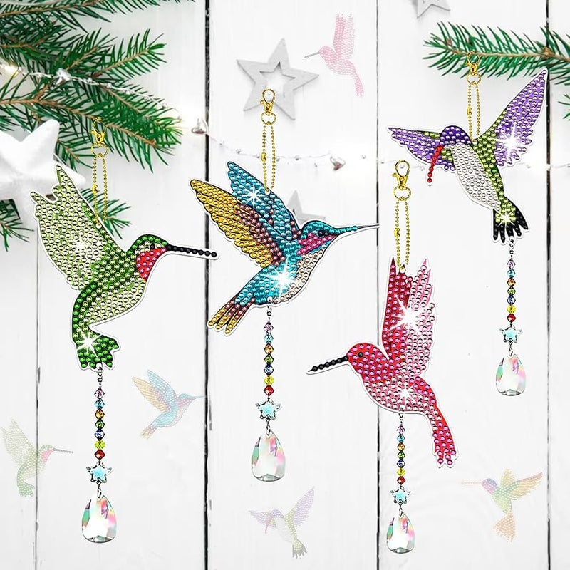 JeCuiK 6 Pcs Diamond Painting Wind Chimes Rhinestone Hummingbird Diamond Art Suncatcher Double Sided 5D DIY Diamond Painting Kits for Adults Christmas Ornament Best Gifts for Mom - Image 2