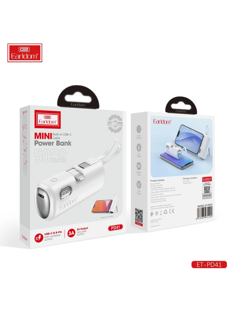 Earldom Pocket Power Bank 5000mAh Fast Charging LED Display 1 Input And 2 Output For Type-c - Image 2