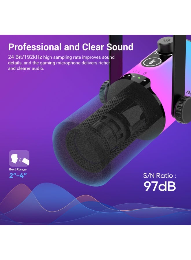 Joshberg Dynamic Gaming Microphone kit USB/XLR Podcast Computer Microphone with Boom arm Stand RGB Light Mute Button Headphone Jack for Gamer Streaming Recording - Image 2