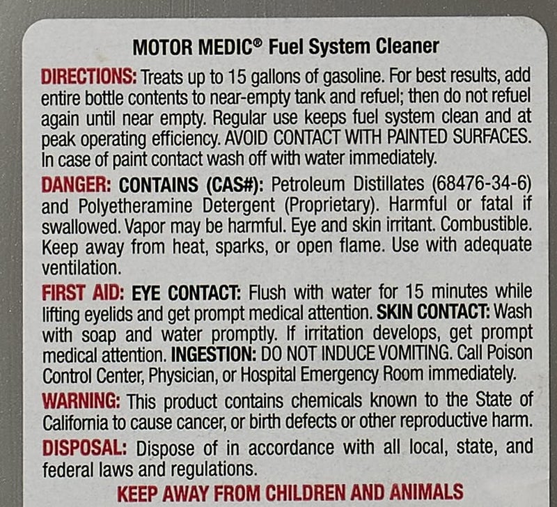 Fuel System Cleaner 12 fl oz Medic Motor Fuel system cleaner Complete Concentrate refill Charcoal