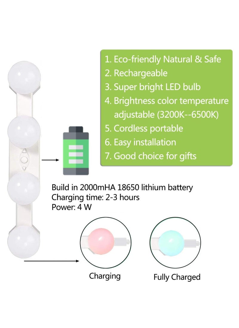 Generic - Makeup Lights, Cordless Portable, LED Vanity Mirror Light Kit Hollywood Style, USB Rechargeable, 4 Dimmable Bulbs Multifunction Fill Lights Battery Powered for Dressing Table/Bathroom - Image 1