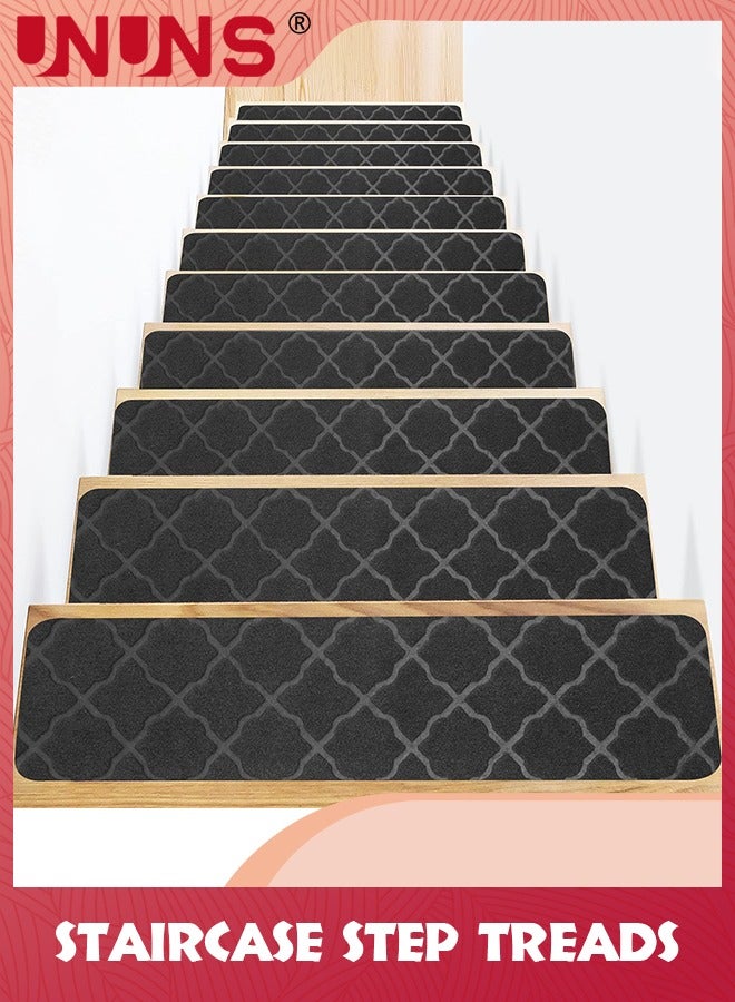 UNUNS سجادات سلالم خشبية للاستخدام الداخلي، مقاس 30 × 8 بوصة (عبوة من 4 قطع) سجادات سلالم غير قابلة للانزلاق مع لاصق قابل لإعادة الاستخدام للأطفال وكبار السن والحيوانات الأليفة، سجادات سلالم آمنة من البوليستر TPR - Image 1