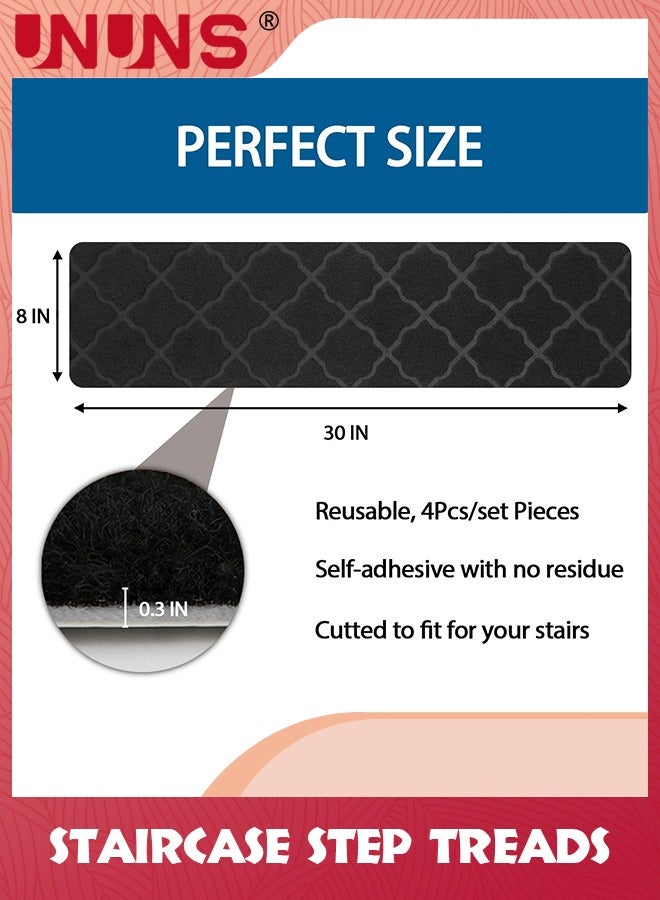 UNUNS سجادات سلالم خشبية للاستخدام الداخلي، مقاس 30 × 8 بوصة (عبوة من 4 قطع) سجادات سلالم غير قابلة للانزلاق مع لاصق قابل لإعادة الاستخدام للأطفال وكبار السن والحيوانات الأليفة، سجادات سلالم آمنة من البوليستر TPR - Image 2