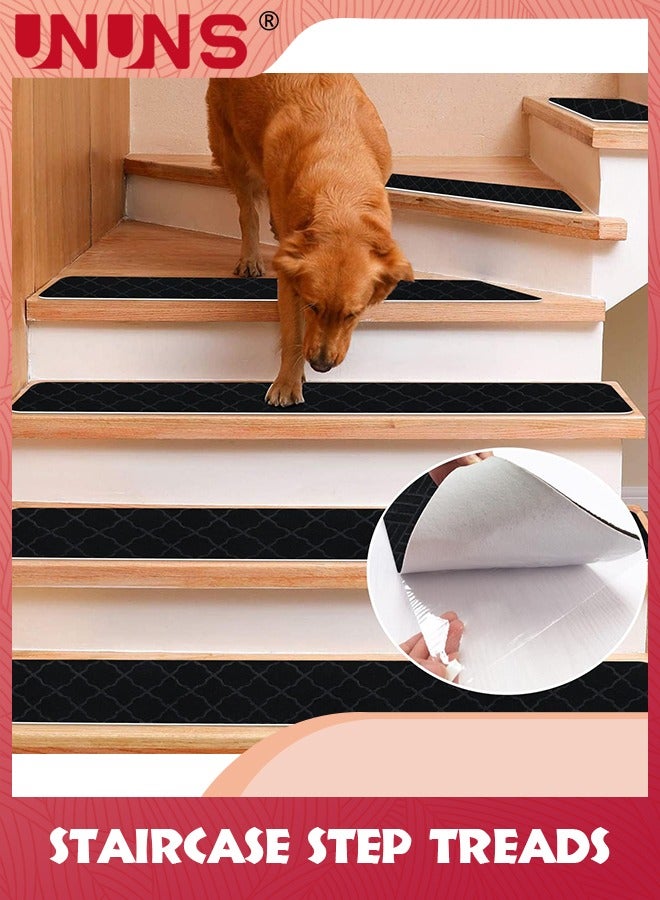 UNUNS سجادات سلالم خشبية للاستخدام الداخلي، مقاس 30 × 8 بوصة (عبوة من 4 قطع) سجادات سلالم غير قابلة للانزلاق مع لاصق قابل لإعادة الاستخدام للأطفال وكبار السن والحيوانات الأليفة، سجادات سلالم آمنة من البوليستر TPR - Image 3