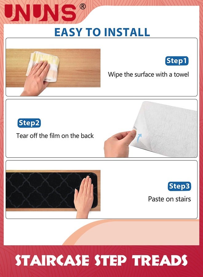 UNUNS سجادات سلالم خشبية للاستخدام الداخلي، مقاس 30 × 8 بوصة (عبوة من 4 قطع) سجادات سلالم غير قابلة للانزلاق مع لاصق قابل لإعادة الاستخدام للأطفال وكبار السن والحيوانات الأليفة، سجادات سلالم آمنة من البوليستر TPR - Image 4