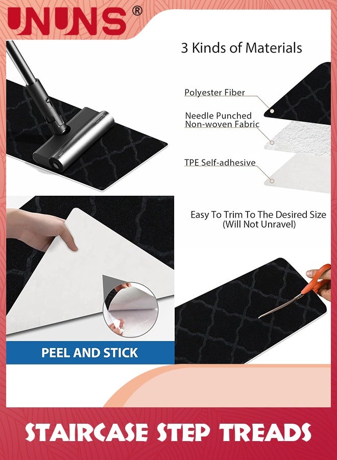 UNUNS سجادات سلالم خشبية للاستخدام الداخلي، مقاس 30 × 8 بوصة (عبوة من 4 قطع) سجادات سلالم غير قابلة للانزلاق مع لاصق قابل لإعادة الاستخدام للأطفال وكبار السن والحيوانات الأليفة، سجادات سلالم آمنة من البوليستر TPR - Image 5
