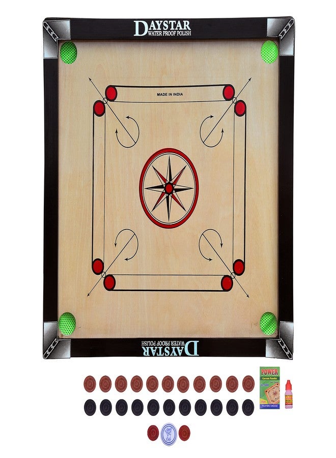 DAYSTAR All Wooden Superior Glossy Finish 26 Inch Carrom Board With Ludo Chess Board 12 Inch,Coin, Dice, Striker,Boric Powder (Carrom 26 Inch) - Image 4