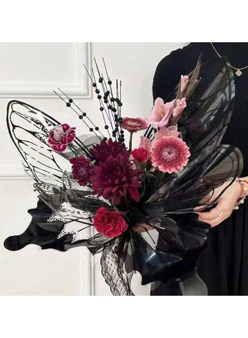 Generic Bouquet Wrapping Paper with Butterfly Wing Design in Black – Set of 4 Sheets. Perfect for creating a full butterfly-shaped bouquet, suitable for presenting flowers as a gift for birthdays, graduations, and all special occasions. Adds a unique and elegant touch to any floral arrangement. - Image 1