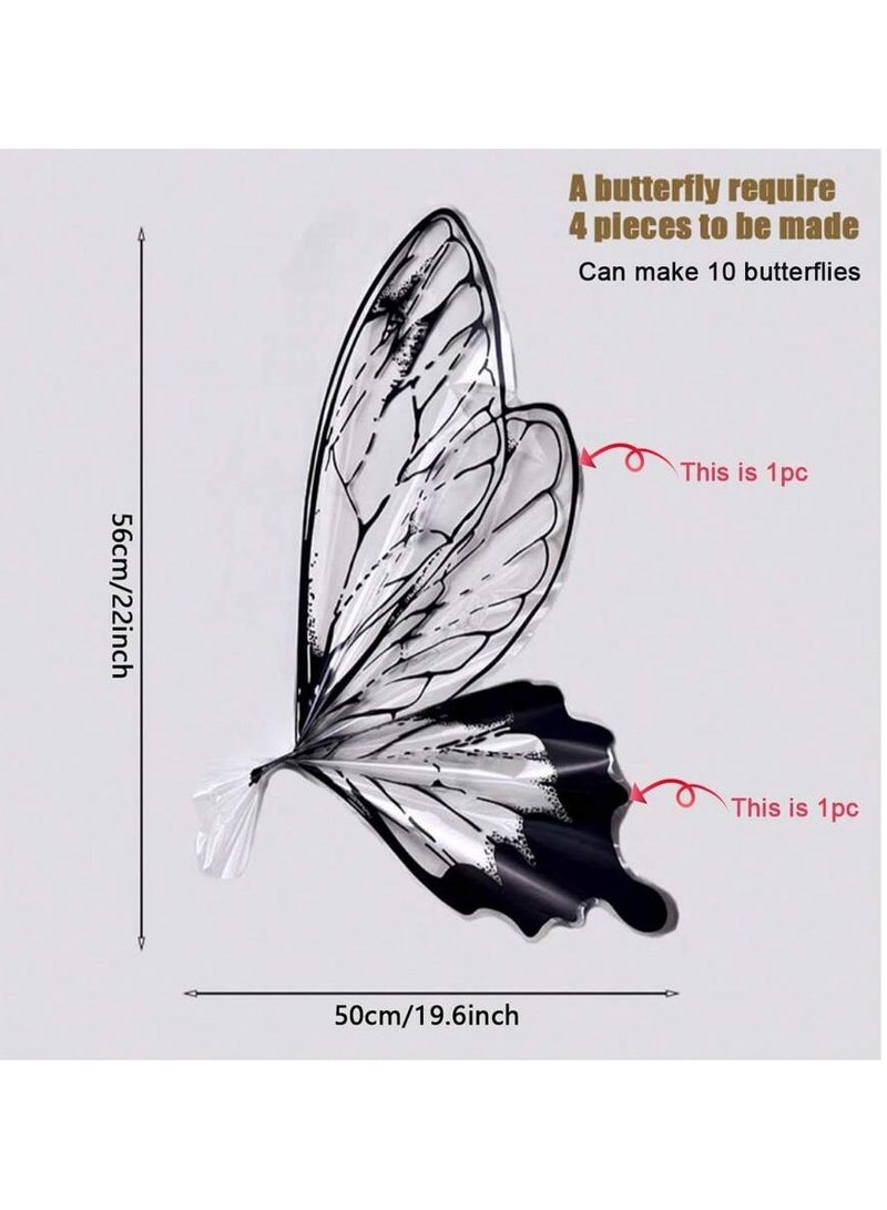 Generic Bouquet Wrapping Paper with Butterfly Wing Design in Black – Set of 4 Sheets. Perfect for creating a full butterfly-shaped bouquet, suitable for presenting flowers as a gift for birthdays, graduations, and all special occasions. Adds a unique and elegant touch to any floral arrangement. - Image 3