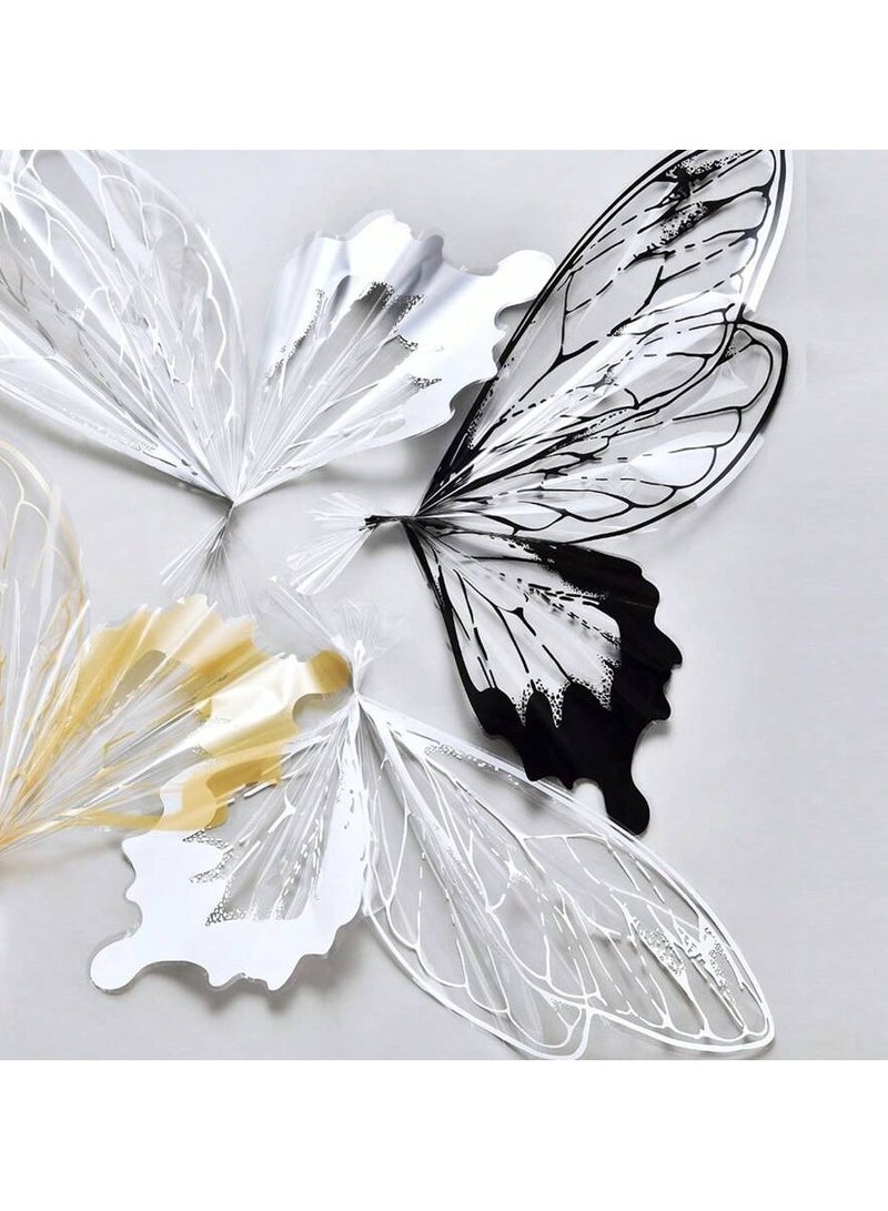 Generic Bouquet Wrapping Paper with Butterfly Wing Design in Black – Set of 4 Sheets. Perfect for creating a full butterfly-shaped bouquet, suitable for presenting flowers as a gift for birthdays, graduations, and all special occasions. Adds a unique and elegant touch to any floral arrangement. - Image 4