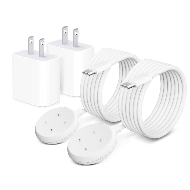 QKCOK 2 Pack Wall Fast Charger for Google Pixel Watch 3, Google Pixel 2 Smart Watch Charger Replacement Charging Cord Adapter Magnetic Google Pixel Smartwatch USB-C Fast Charging Cable Accessories White - Image 1