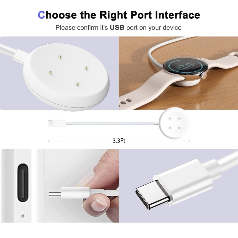 QKCOK 2 Pack Wall Fast Charger for Google Pixel Watch 3, Google Pixel 2 Smart Watch Charger Replacement Charging Cord Adapter Magnetic Google Pixel Smartwatch USB-C Fast Charging Cable Accessories White - Image 2