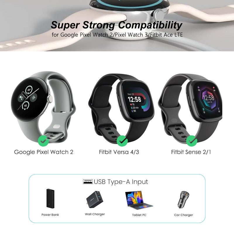 QKCOK 2 Pack Wall Fast Charger for Google Pixel Watch 3, Google Pixel 2 Smart Watch Charger Replacement Charging Cord Adapter Magnetic Google Pixel Smartwatch USB-C Fast Charging Cable Accessories White - Image 4