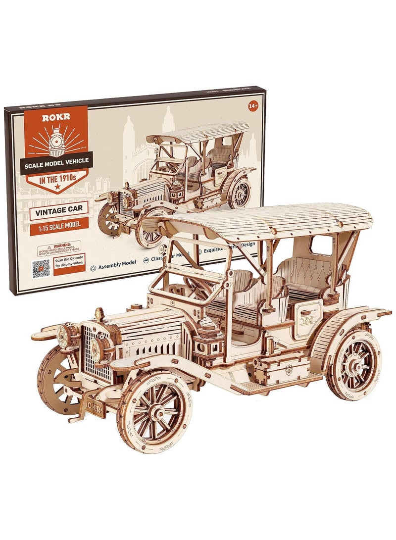 Robotime ROKR Vintage Car 3D Wooden Puzzle MC801 Premium 3D Puzzle Building Kits for Adults & Teens - Decorative Home Décor, Ramadan & Holiday Gift (Eid and Birthday) for Puzzle Enthusiasts, Stress Relief STEM Project - Image 1
