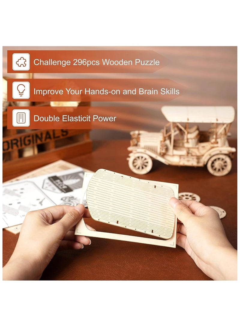 Robotime ROKR Vintage Car 3D Wooden Puzzle MC801 Premium 3D Puzzle Building Kits for Adults & Teens - Decorative Home Décor, Ramadan & Holiday Gift (Eid and Birthday) for Puzzle Enthusiasts, Stress Relief STEM Project - Image 2