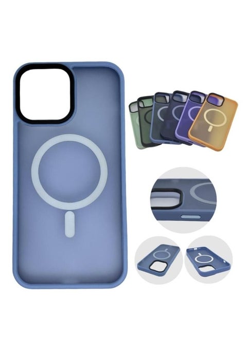 iPhone 13Pro Magsafe Case Transparent Magnetic Wireless Charging Compatible Clear Cover With Silicone Shockproof Edges Blue
