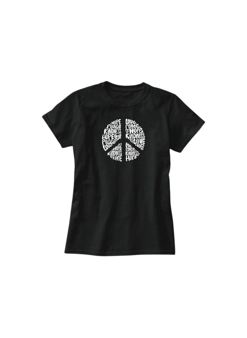 PRINTSHOP4ME - Peace Love Women's T-Shirt–Cotton Half Sleeve Round Neck Soft&Breathable Fabric Casual Wear For Everyday Comfort|Gift For Special Events - Image 1