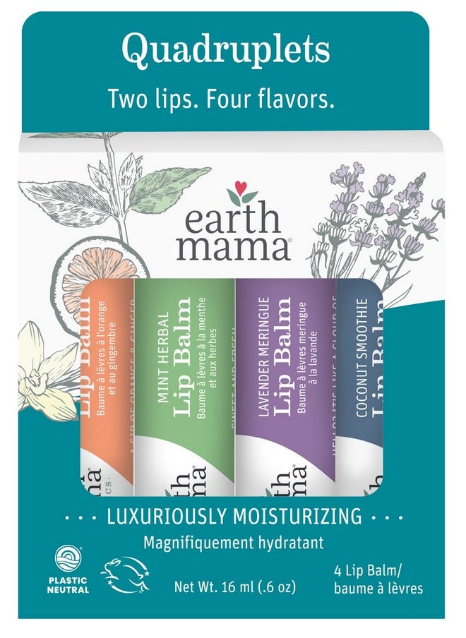 Earth Mama - Earth Mama Lip Balm Quadruplets 4-Pack | No Petroleum, Artificial Colors or Flavors - Image 1
