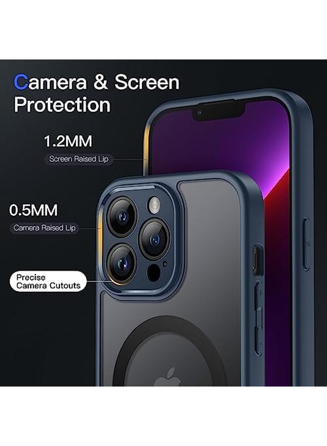 جي تيك جراب مغناطيسي لهاتف iPhone 13 Pro مقاس 6.1 بوصة متوافق مع Magsafe مع عدسة كاميرا خلفية شفافة غير لامعة حماية كاملة غطاء هاتف نحيف مقاوم للصدمات باللون الأزرق الداكن - Image 4