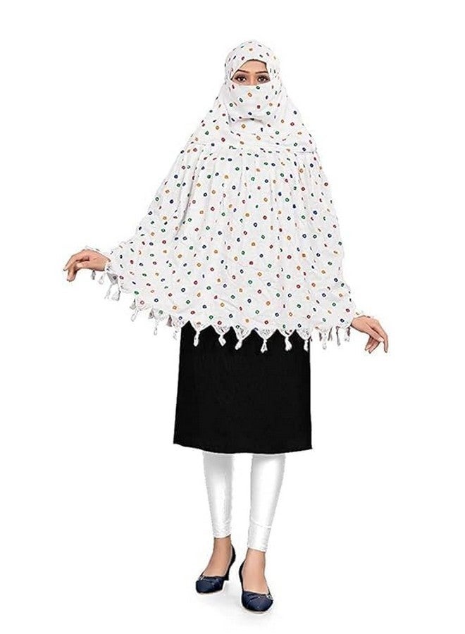 CozyCrest Pure Cotton, Long Scarf Cum Mask White Printed Design, Universal Size For Girl Women, Sun Protection Usable for Vehicle Driver Innovative - Image 1