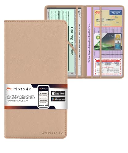 MOTO4X Premium Leather Magnetic Shut Car Registration Insurance Card Holder Glove Box Organizer for License Cards Documents Beige - Image 1