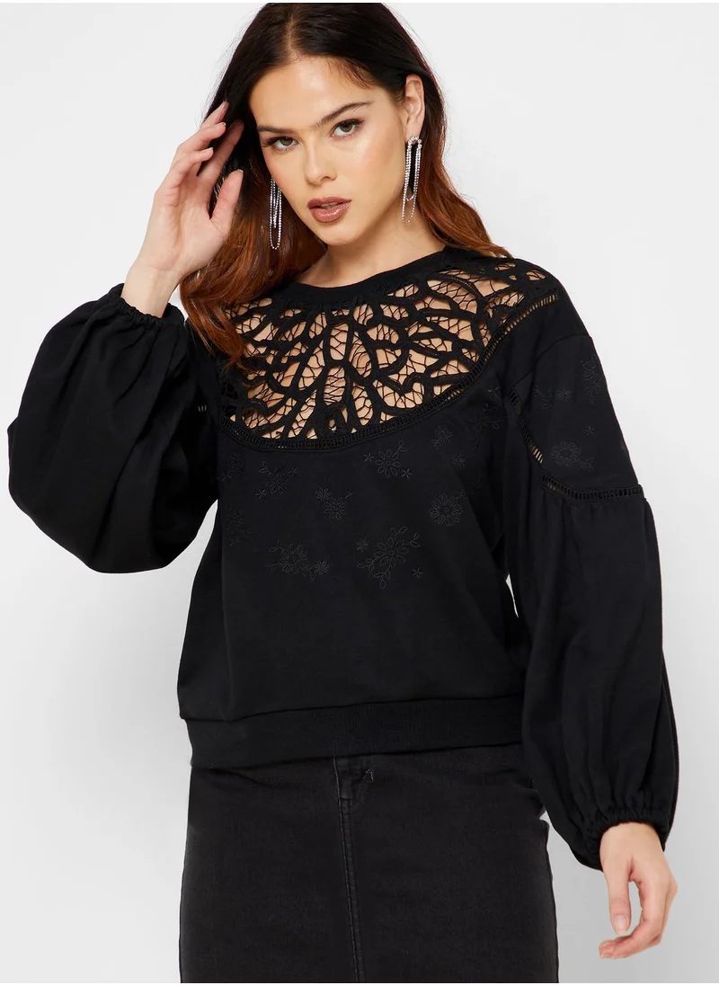 LOST INK Lace Trim Sweater