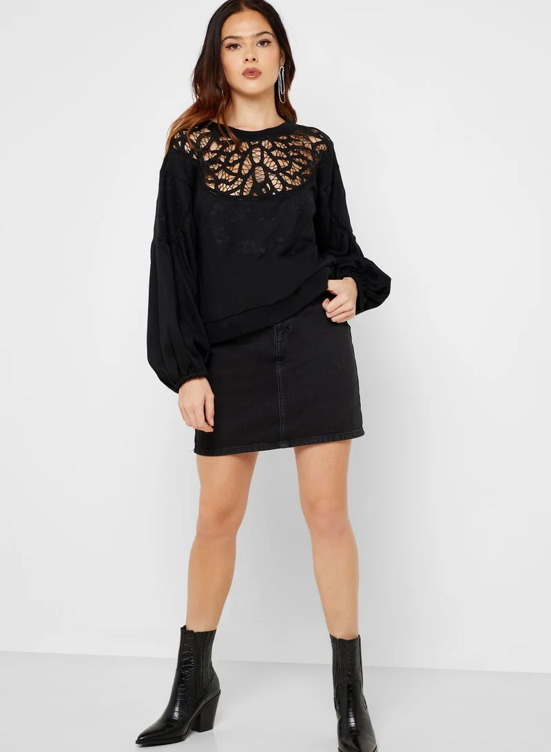 LOST INK Lace Trim Sweater
