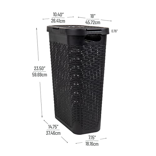 Mind Reader Slim Laundry Hamper with Lid, 40L Clothes Basket, Narrow Tapered Design with Ventilated Cutout Pattern, Plastic, Black - Image 3