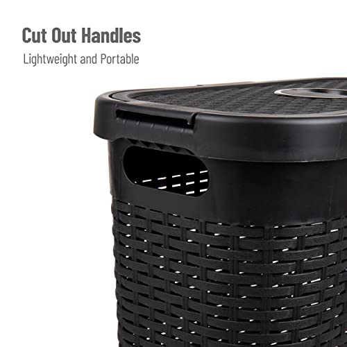 Mind Reader Slim Laundry Hamper with Lid, 40L Clothes Basket, Narrow Tapered Design with Ventilated Cutout Pattern, Plastic, Black - Image 4