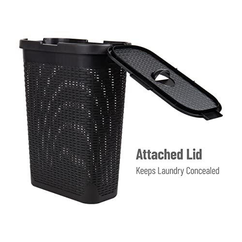 Mind Reader Slim Laundry Hamper with Lid, 40L Clothes Basket, Narrow Tapered Design with Ventilated Cutout Pattern, Plastic, Black - Image 5