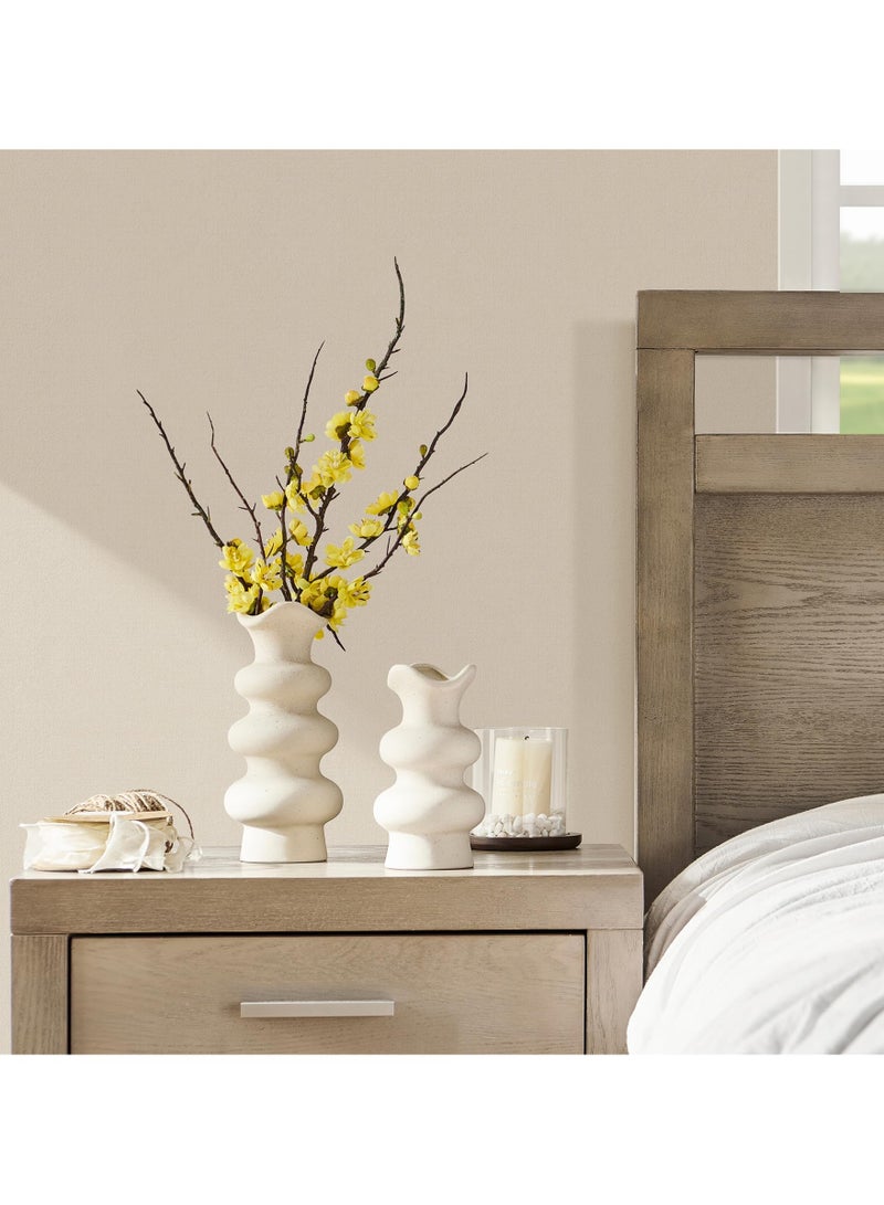 شو وو قطعتان من المزهريات الخزفية البيضاء المزخرفة الحديثة لديكور المنزل، مزهرية بسيطة مجردة لعشب بامباس، مزهرية زهرة بوهو، مزهرية كريمية جمالية - Image 3