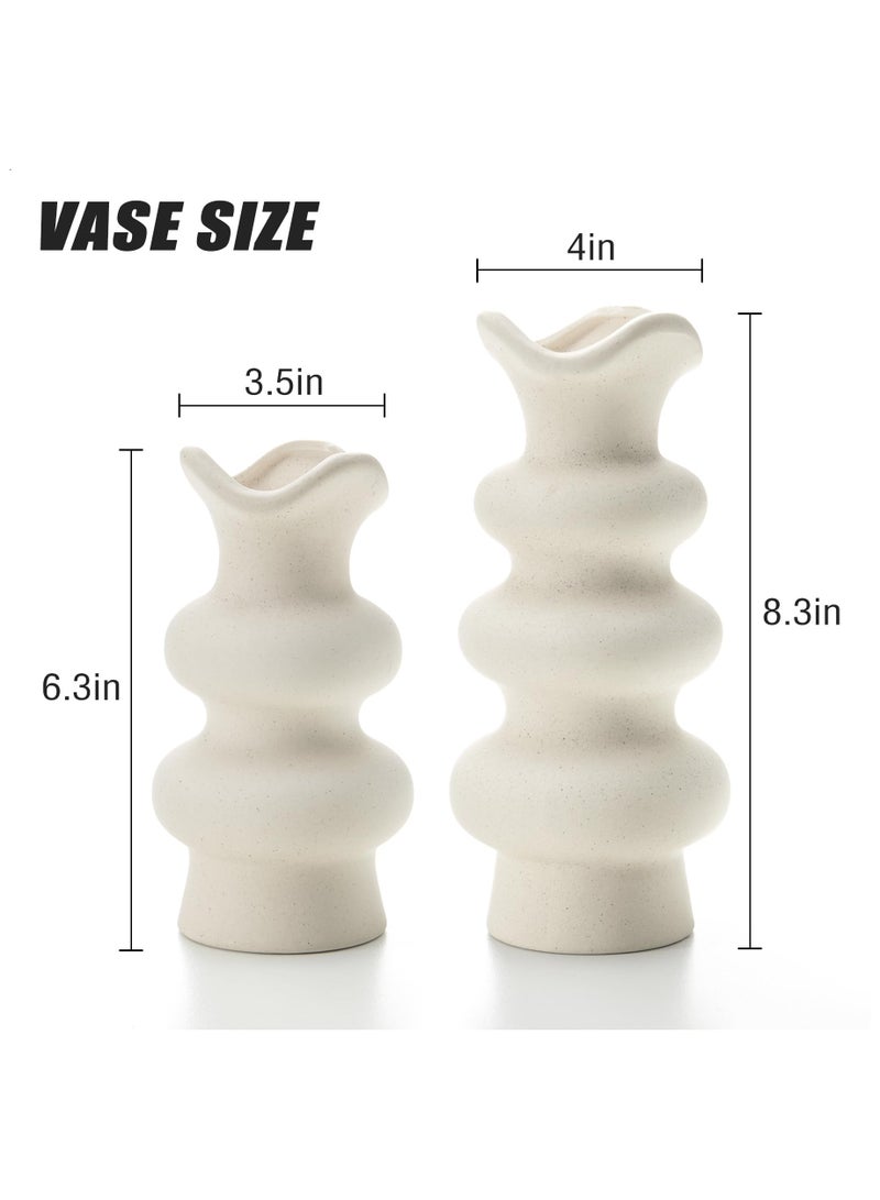 شو وو قطعتان من المزهريات الخزفية البيضاء المزخرفة الحديثة لديكور المنزل، مزهرية بسيطة مجردة لعشب بامباس، مزهرية زهرة بوهو، مزهرية كريمية جمالية - Image 5
