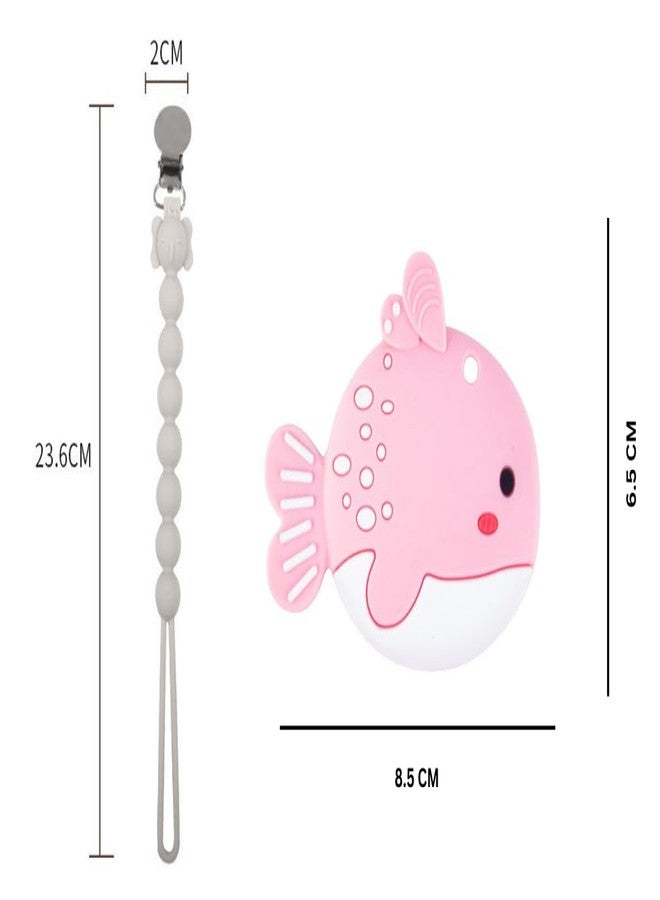 Rukan Pacifier Clip & Teether Toy - Multi-Textured, BPA Free Silicone for Babies 6-12 Months (White/Pink) - Image 4