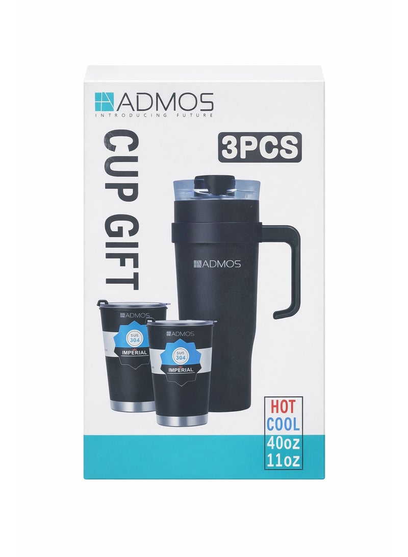 ADMOS Stainless Steel Insulated Travel Mug & Cup Set – 3 Pieces, Hot & Cold, SUS 304 - Image 1