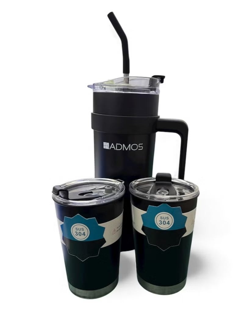 ADMOS Stainless Steel Insulated Travel Mug & Cup Set – 3 Pieces, Hot & Cold, SUS 304 - Image 2
