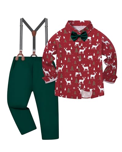 DISAUR Christmas Boys Suit Bow Tie Long Sleeve Red Elk Shirt Suspender Pants Formal Gentleman Kids Ring Bearer Outfits Trajes Elegantes para Nios 56 Years - Image 1