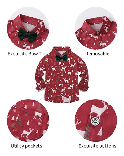 DISAUR Christmas Boys Suit Bow Tie Long Sleeve Red Elk Shirt Suspender Pants Formal Gentleman Kids Ring Bearer Outfits Trajes Elegantes para Nios 56 Years - Image 3