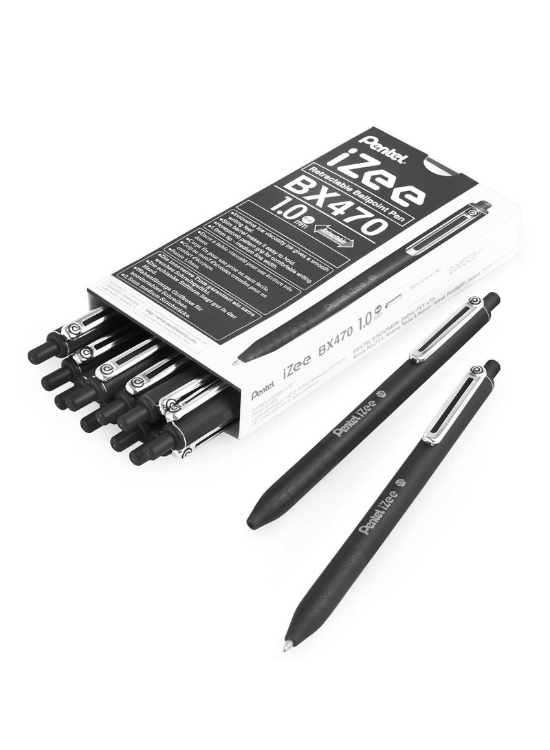 Pentel 12-Piece Izee Retractable Ballpoint Pen 1.0mm Tip Black Ink - Image 1