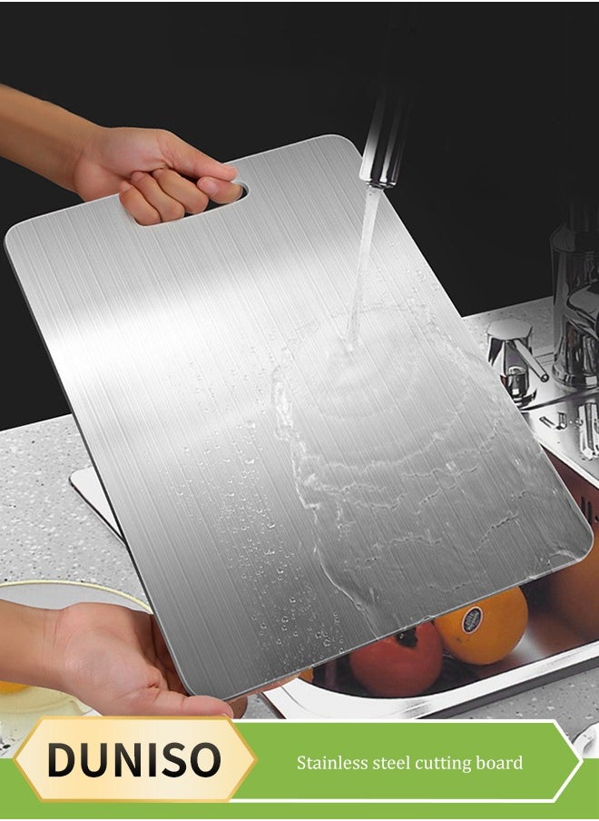 DUNISO Stainless steel cutting board, thickened anti slip cutting board for household kitchen, double sided usable, easy to clean, suitable for meat, cheese, vegetables and fruits, 15 * 24cm, silver  - Image 1