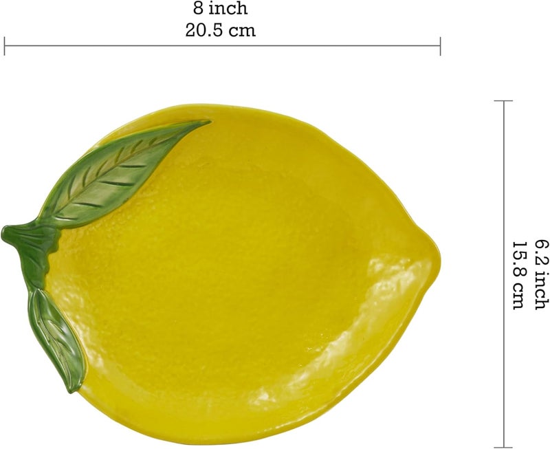 Bico Lemon Shape Handpainted 8 inch Stoneware Salad Plates Set Set of 4 Microwave  Dishwasher Safe for Salad Appetizer Tapas Picnic - Image 2