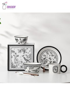 WAOKN Pinellia Flower Ceramic Tableware Gift Box Set For One People, Including 1 Bowl 1 Bowl 1 Plate 1 Cup 1 Spoon 1 Chopsticks  - Image 1