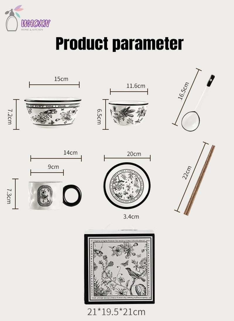 WAOKN Pinellia Flower Ceramic Tableware Gift Box Set For One People, Including 1 Bowl 1 Bowl 1 Plate 1 Cup 1 Spoon 1 Chopsticks  - Image 2